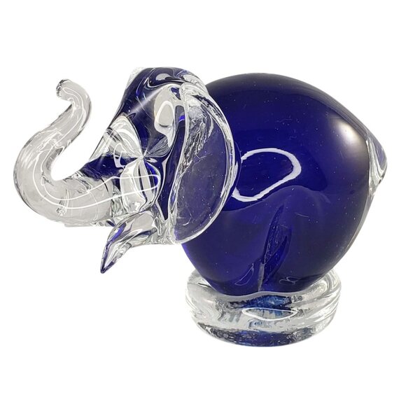 Bohemian Art Glass Blue Elephant Paperweight Figurine Handmade Czech Republic - Picture 4 of 8